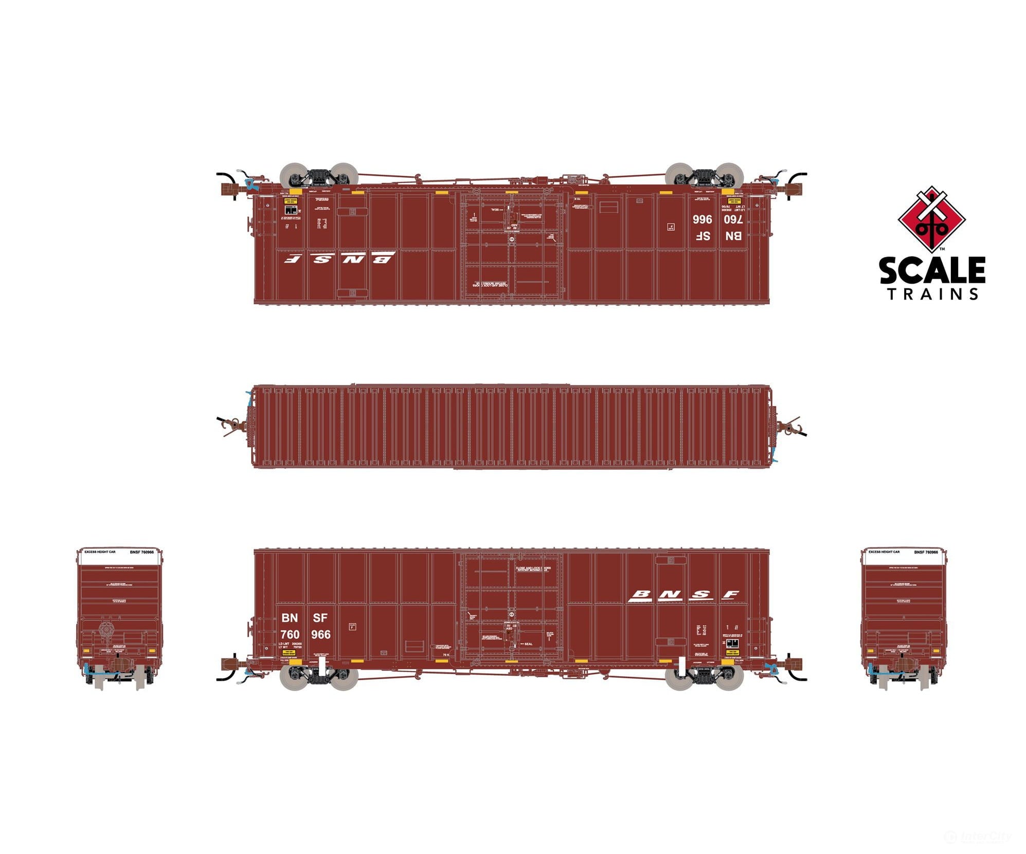 ScaleTrains SXT41789 Rivet Counter N Scale Trinity 60’ 7500 12’ Plug-Door High-Cube Boxcar BNSF/Wedge/Conspicuity