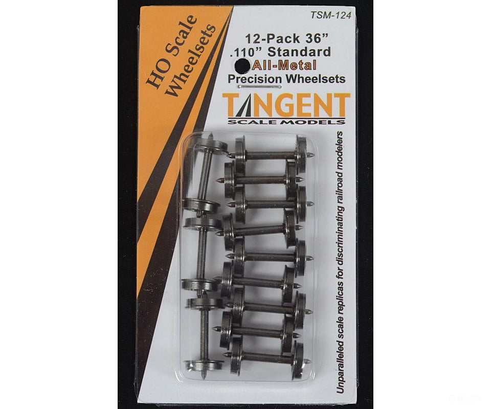 Tangent 124 HO 36 inch Normal Tread Blackened All-Metal Precision Wheelsets - 12 pack - Couplers & Trucks