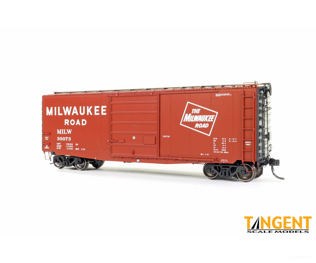 Tangent 26032-01 HO Milwaukee Road (MILW) Delivery 3-1961 w/ Superior Door 40′ PS-1 9′ Door Boxcar - Freight Cars