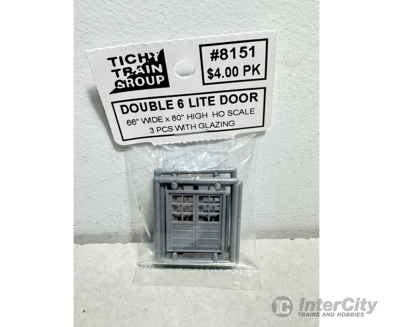 Tichy Train Group 8151 6-Lite 3-Panel Door (Gray Styrene) -- Double; Scale 66 X 80’’