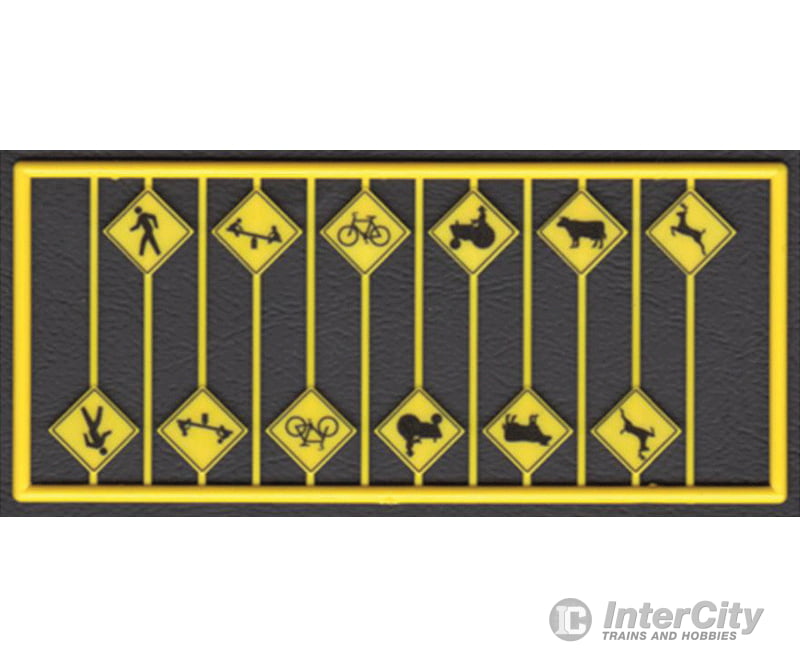 Tichy Train Group 8253 Highway Picture Warning Signs -- Yellow W/Black Print 12 Pieces 2 Each Of 6