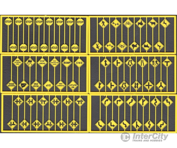 Tichy Train Group 8258 Early Road Sign Assortment -- 15 Yellow Stop Signs 60 Warning - 1 Each Of