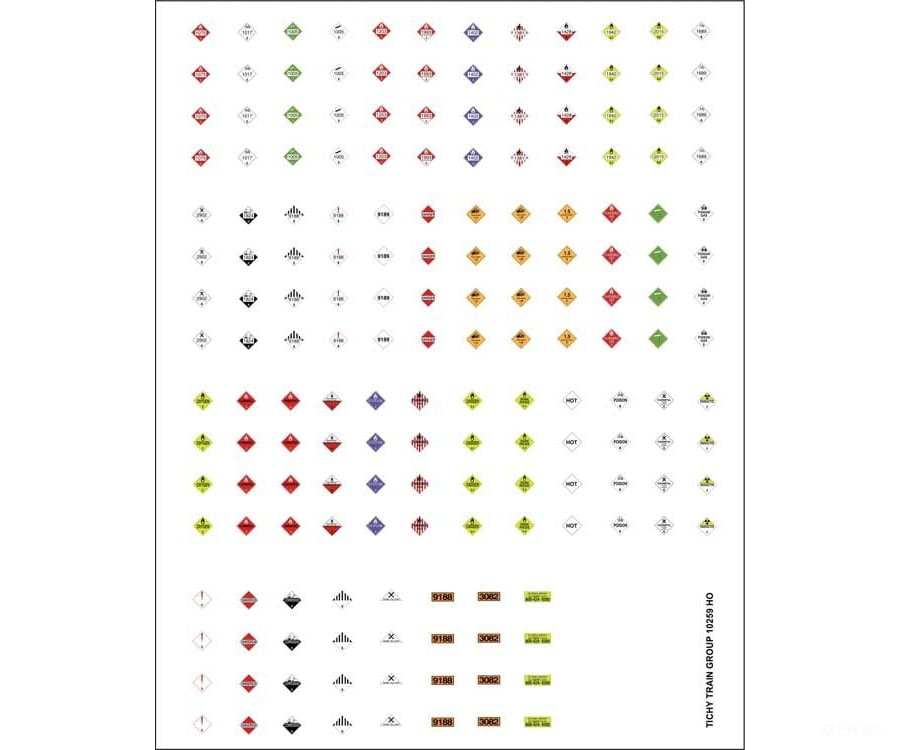 Tichy Train Group Ho 10259 Railroad Decal Set -- Hazardous Materials Placards Pkg(170) Decals