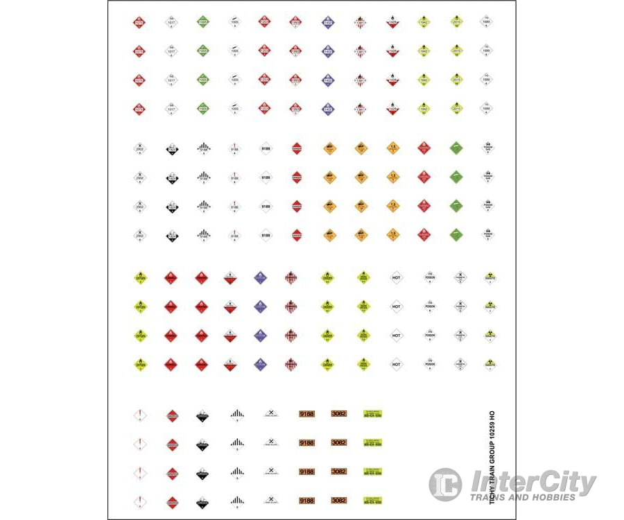 Tichy Train Group Ho 10259 Railroad Decal Set -- Hazardous Materials Placards Pkg(170) Decals