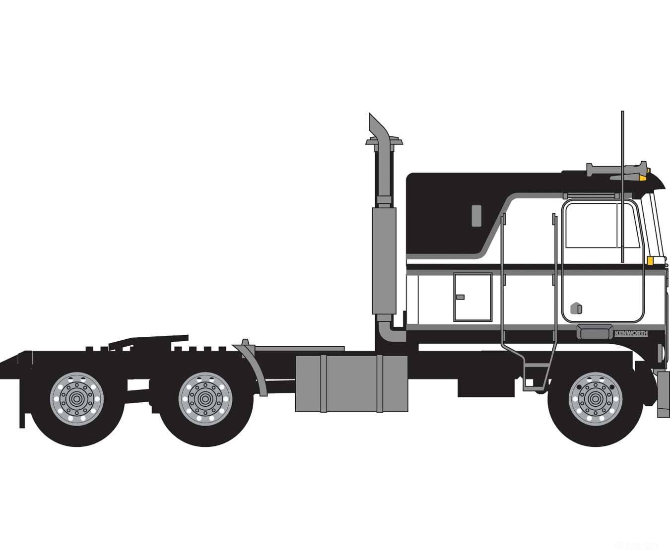Trainworx N 41055 1970s Kenworth K100 Potomac Tractor w/VIT Flat-Top Sleeper Cab - Assembled - Black White Cars & Trucks