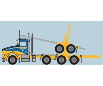 Trainworx N 48087 Kenworth T800 Log Truck with Trailer - Assembled - Ireland Trucking (yellow blue) - Cars & Trucks