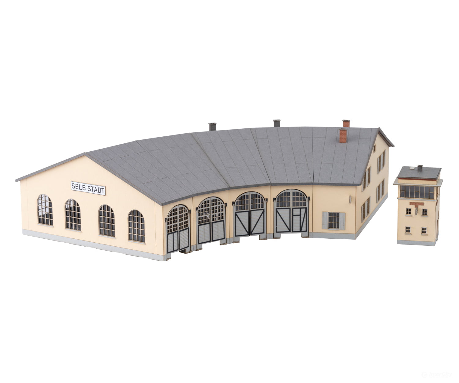 Trix 66341 N Building Kit For Selb Locomotive Roundhouse And City Signal Tower Structures