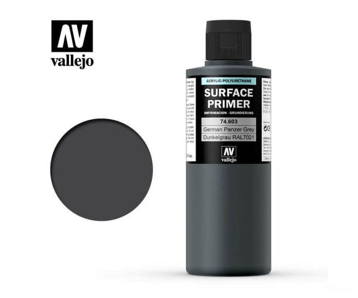 Vallejo 74.603 Surface Primer - Acrylic- German Panzer Grey Ral 7021 - 200ml - Default Title (CH-940-74603)