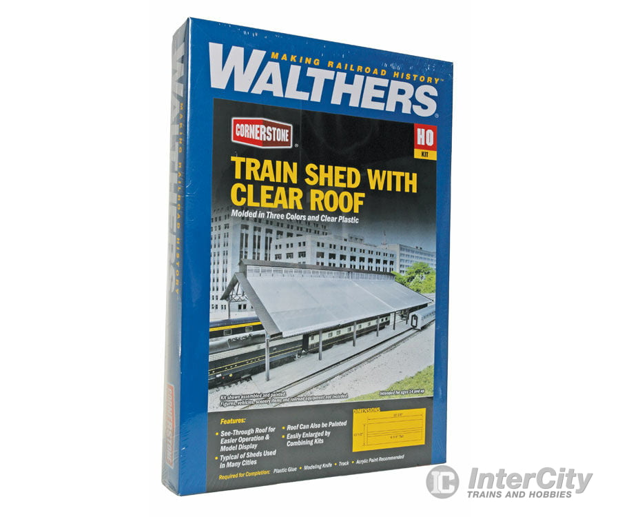 Walthers Cornerstone 2984 Train Shed With Clear Roof -- Kit: 22-3/8 X 11-9/16 6-1/4’ 56.8 29.3