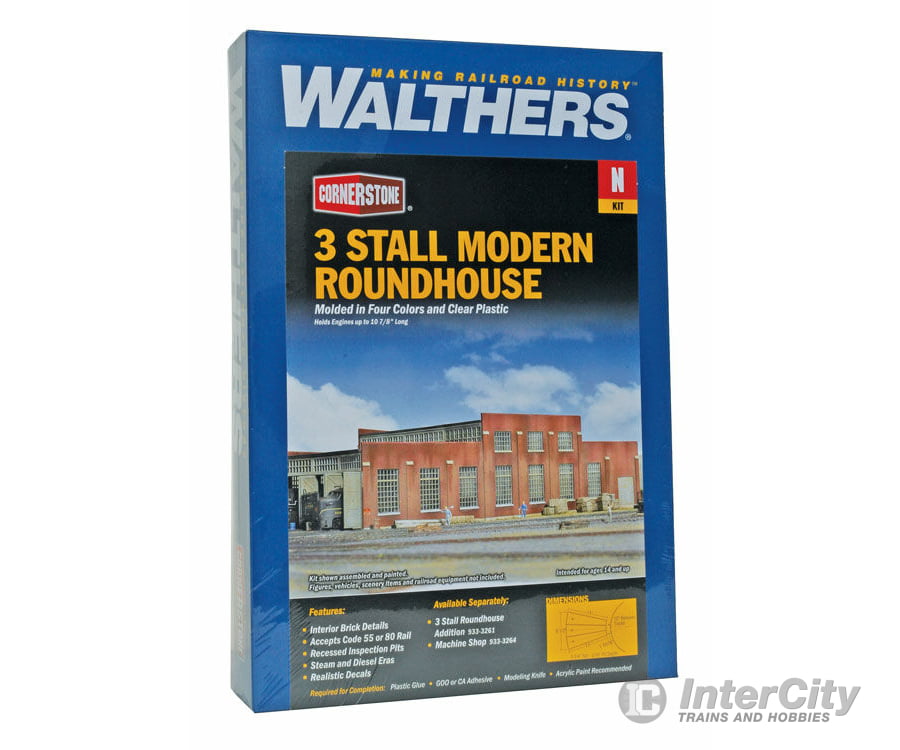 Walthers Cornerstone 3260 3-Stall Modern Roundhouse -- Kit - 10-13/16 X 3-15/16 27.4 10Cm; Stall