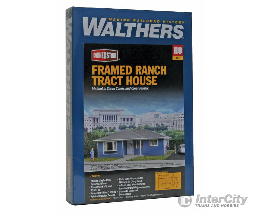 Walthers Cornerstone 3775 Framed Ranch Tract House -- Kit - 5-1/2 X 4-1/8 2-1/4’ 13.9 10.4 5.7Cm
