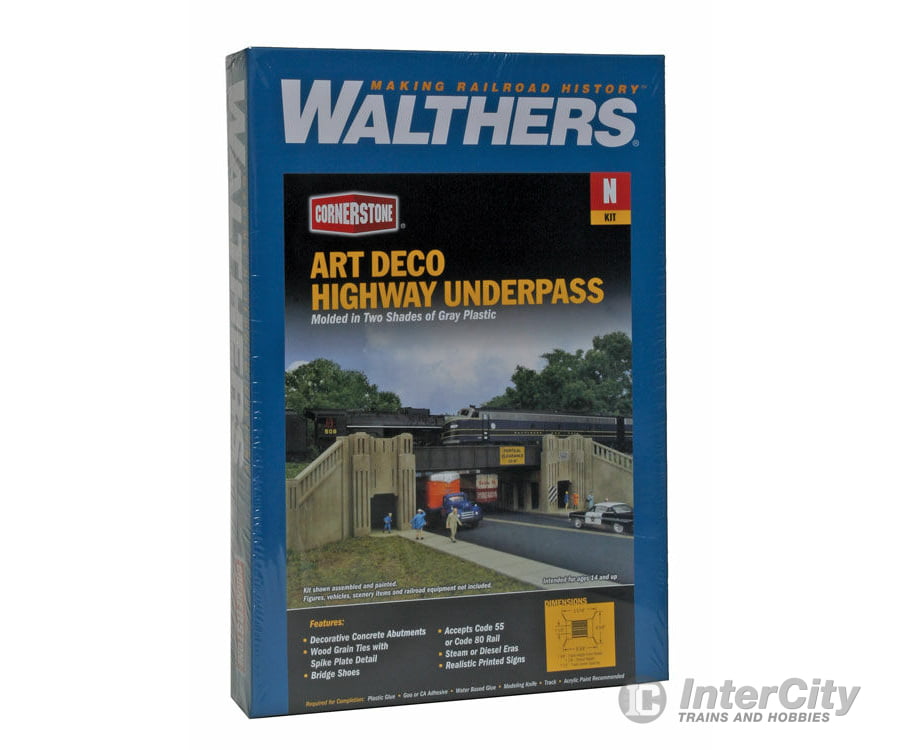 Walthers Cornerstone 3800 Art Deco Highway Underpass -- Kit - 8-3/8 X 6-5/8 1-7/8’ 21.2 16.8