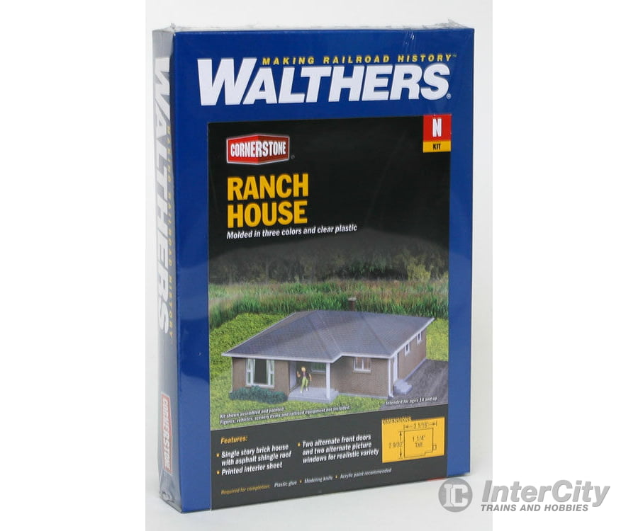 Walthers Cornerstone 3838 Brick Ranch House -- Kit - 3-1/16 X 2-9/32 1-1/4’ 7.7 5.7 3.17Cm