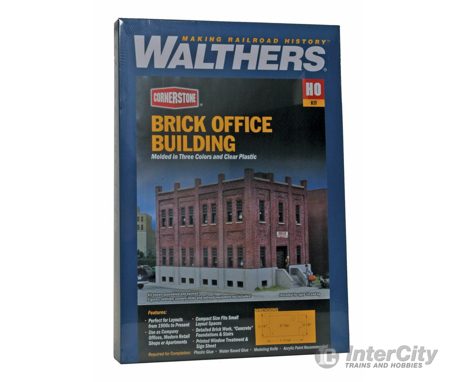 Walthers Cornerstone 4050 Brick Office Building -- Kit - 7-11/16 X 5-1/4 5’ 19.5 13.3 12.7Cm