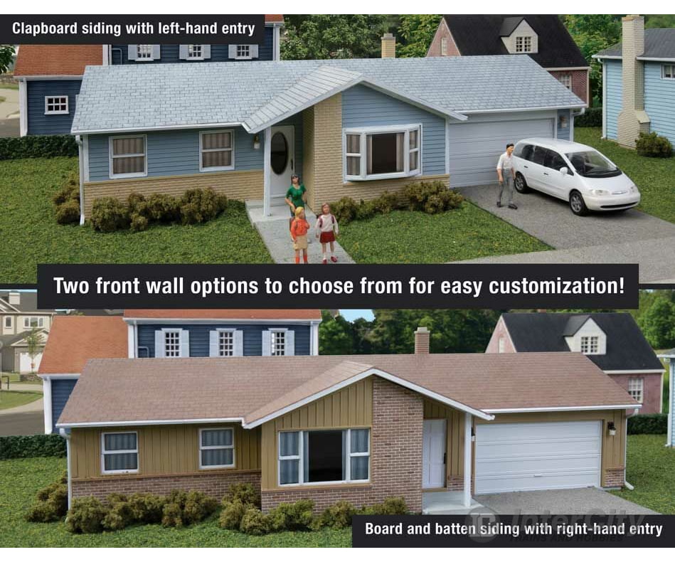 Walthers Cornerstone 4155 Ranch House With Attached 2-Car Garage -- Kit - 7-3/4 X 4-3/16 2-3/8’