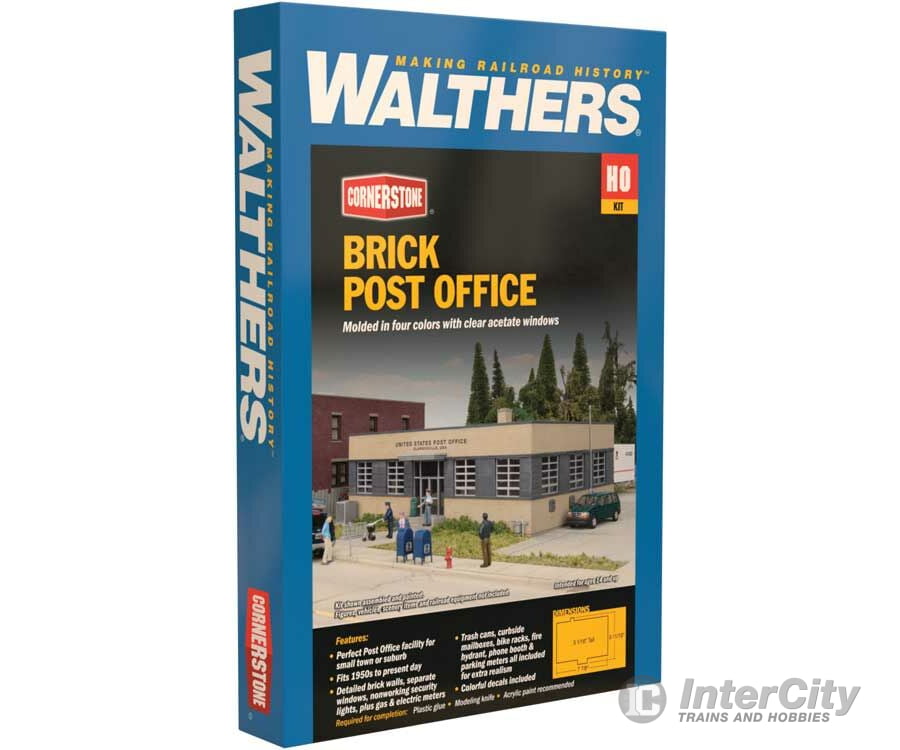 Walthers Cornerstone 4200 Brick Post Office -- Kit - 7-7/8 X 5-11/16 3-1/16’ 20 14.4 7.7Cm