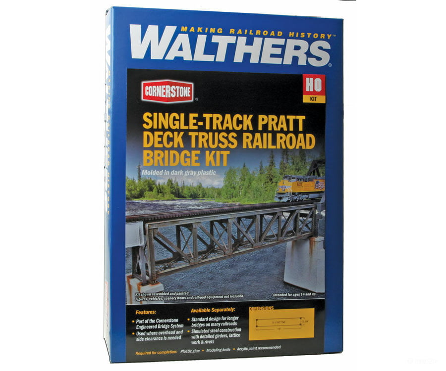 Walthers Cornerstone 4520 109’ Single-Track Pratt Deck Truss Railroad Bridge -- Kit - 15 X 2-5/8