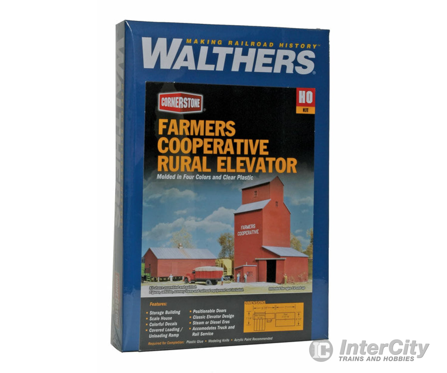 Walthers Cornerstone Ho 3036 Farmers Cooperative Rural Grain Elevator -- Kit - Elevator: 8-7/8 X