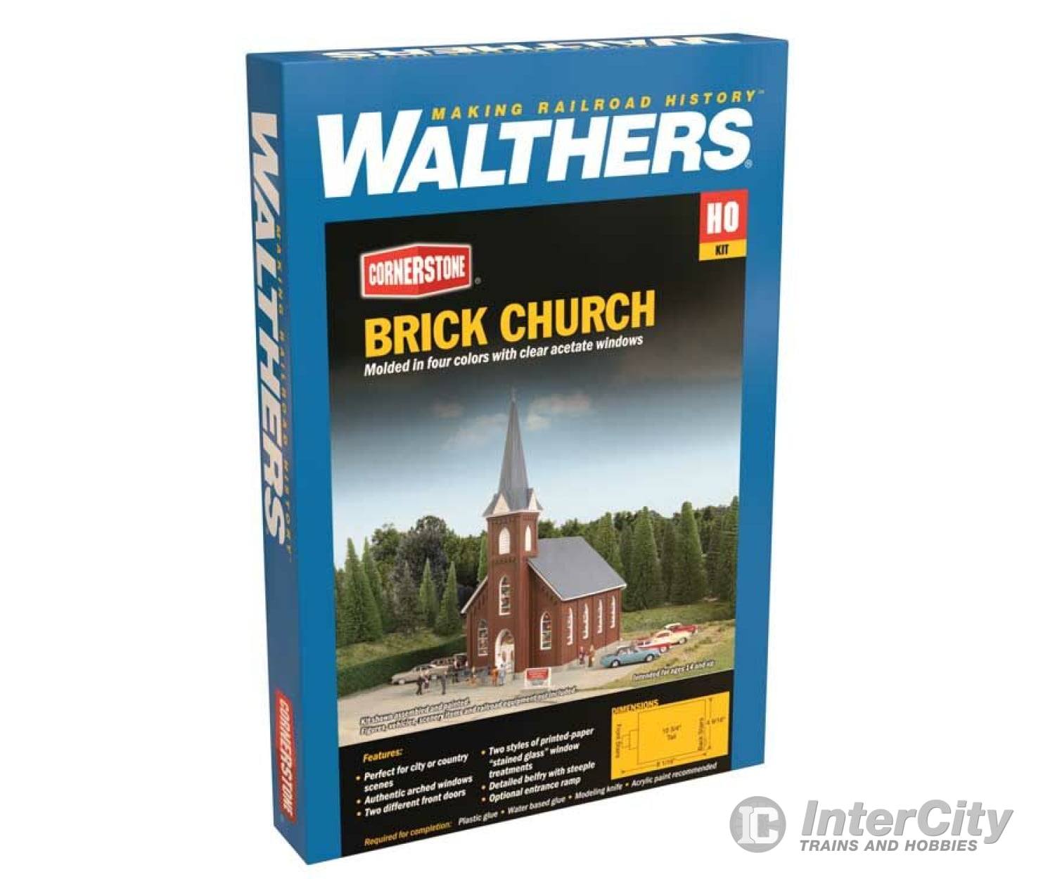 Walthers Cornerstone Ho 3496 Brick Church -- Kit - 8-1/16 X 4-9/16 10-3/4 20.4 11.5 27.2Cm