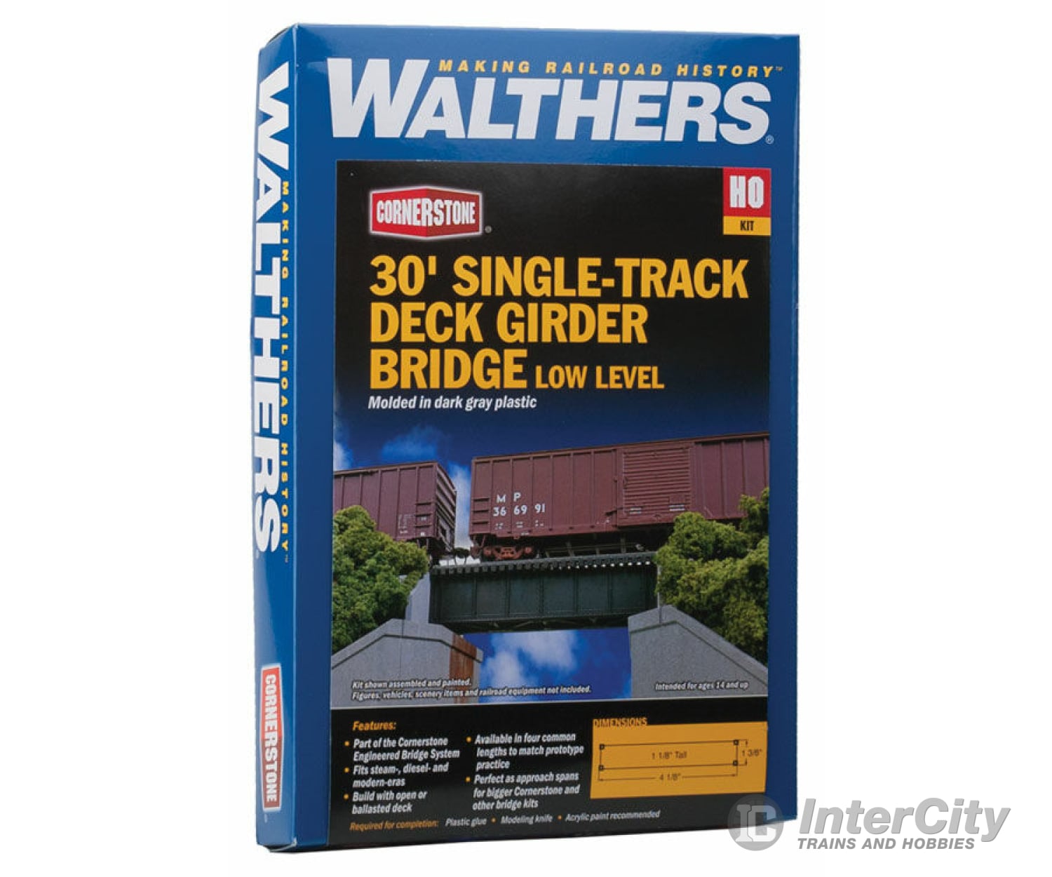 Walthers Cornerstone Ho 4509 30 Single Track Railroad Deck Girder Bridge -- Low Level Kit - 4-1/8 X