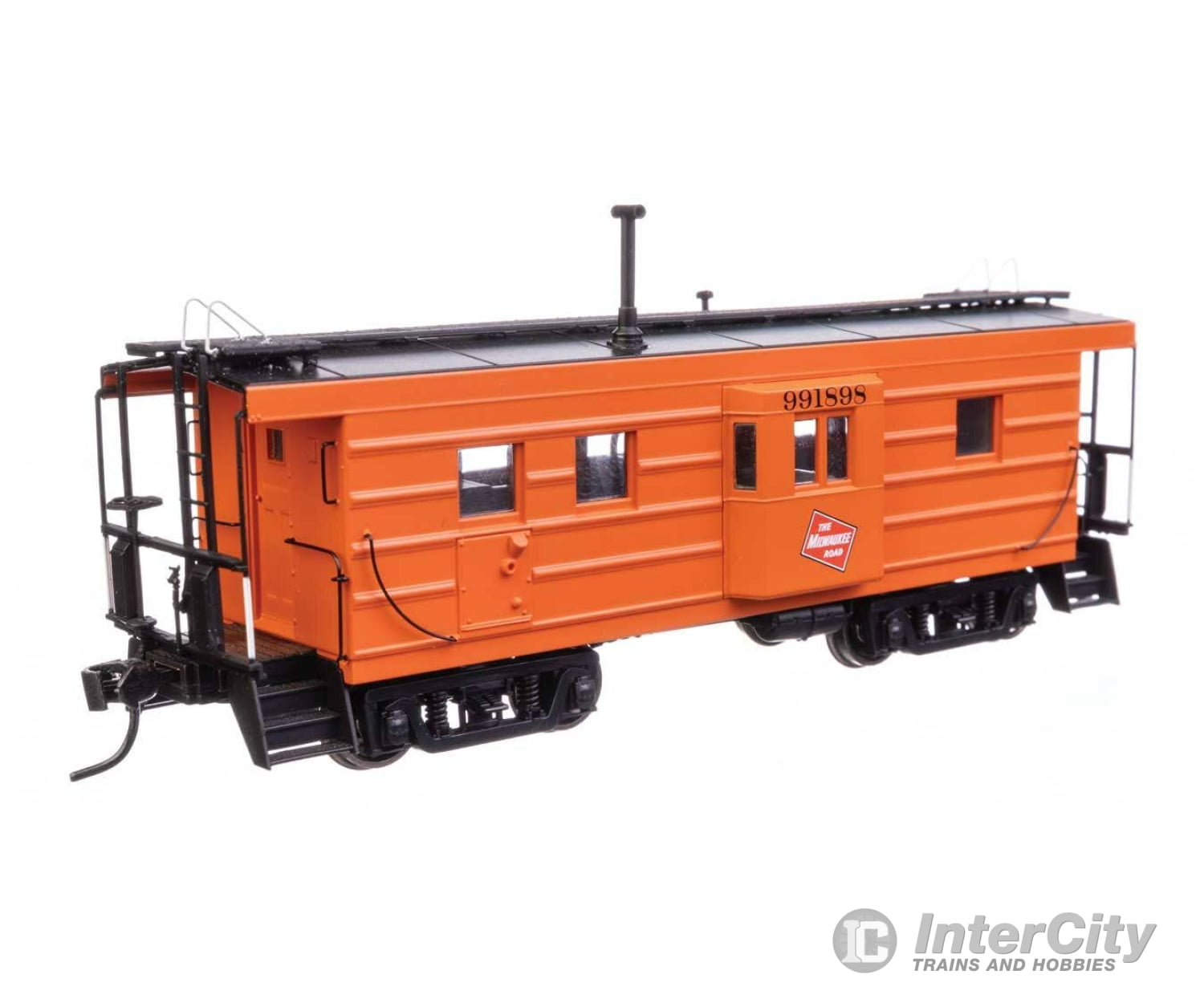 Walthers HO 103656 Milwaukee Road Rib Sided Caboose - Milwaukee Road #991898 (orange black; oil stove) Freight Cars
