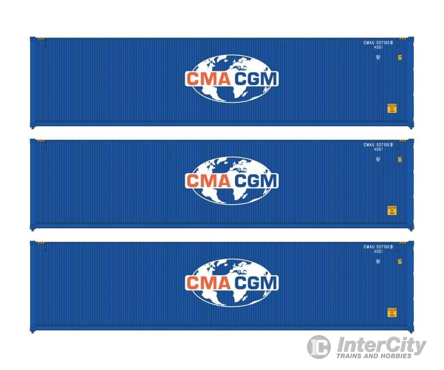 Walthers HO 18251 40’ Fully Corrugated Container - 3-Pack - CMA-CGM Freight Loads & Containers