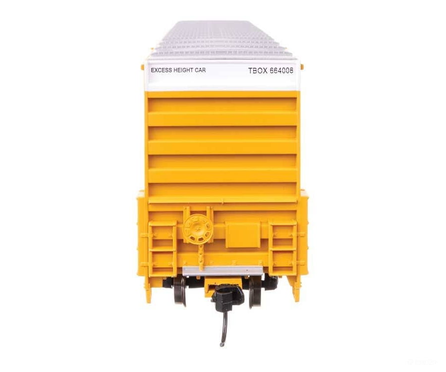 Walthers HO 3113 60’ High Cube Plate F Horizontal Post Boxcar - TTX TBOX #664008 (yellow black Standard Lettering)