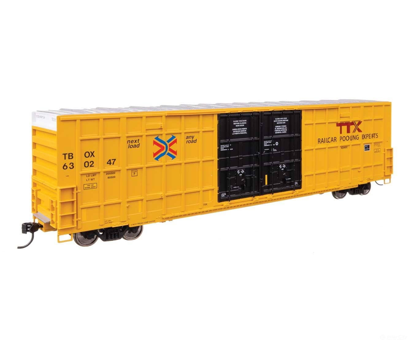 Walthers HO 3119 60’ High Cube Plate F Horizontal Post Boxcar - TTX TBOX #630247 (yellow black High Lettering) Freight