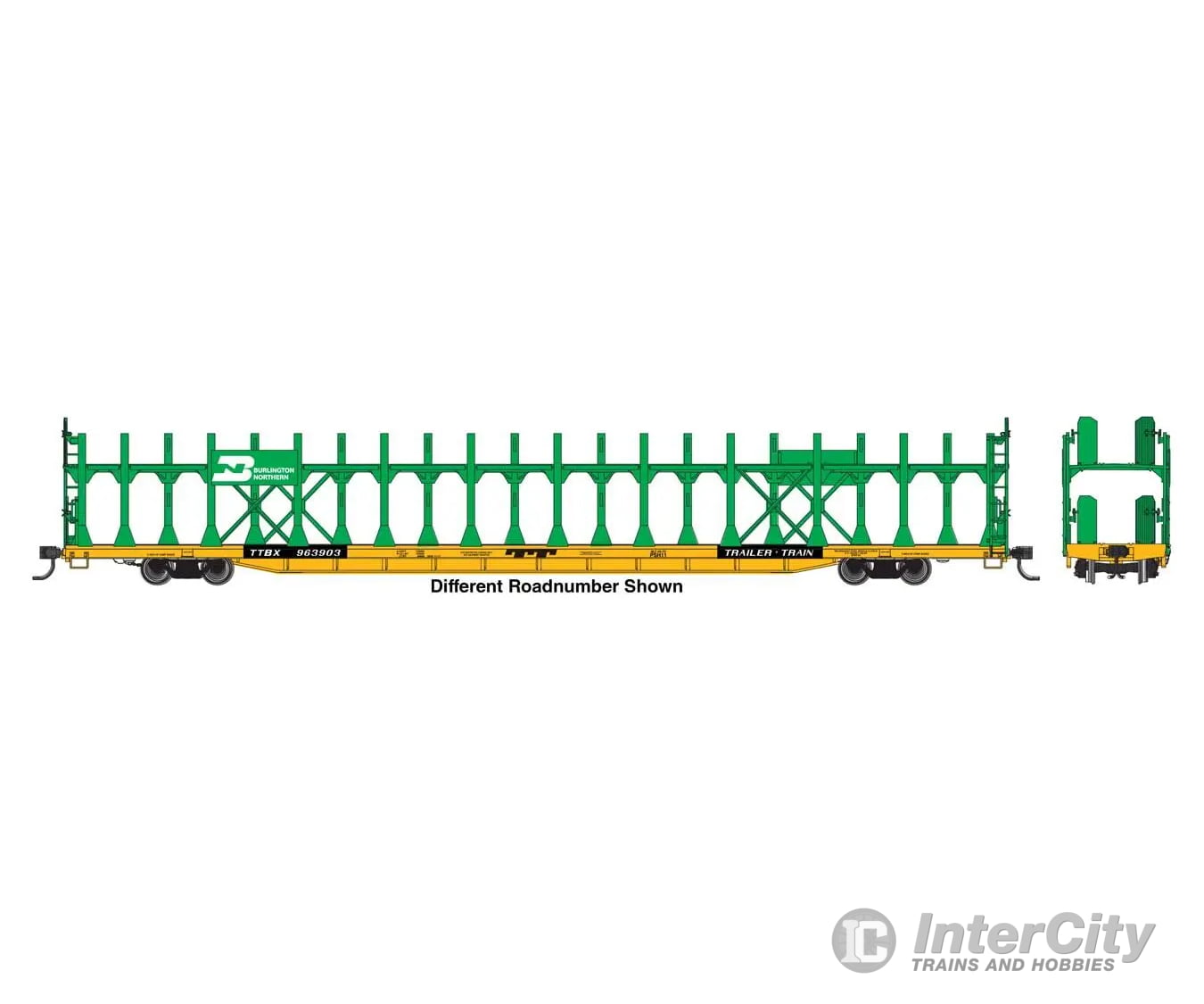 Walthers Ho 910-8032 89’ Flatcar W/Bi-Level Open Auto Rack - Ready To Run Burlington Northern