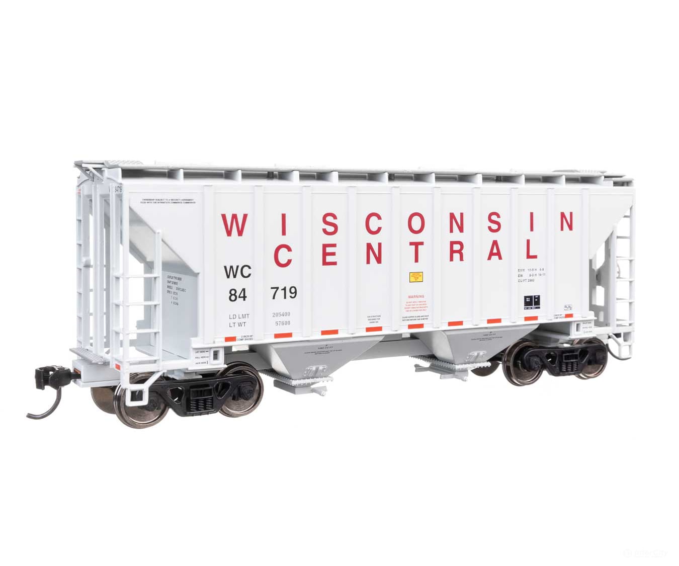Walthers HO 910-8517 37’ 2980 Cubic-Foot 2-Bay Covered Hopper - Wisconsin Central #84719 - Freight Cars