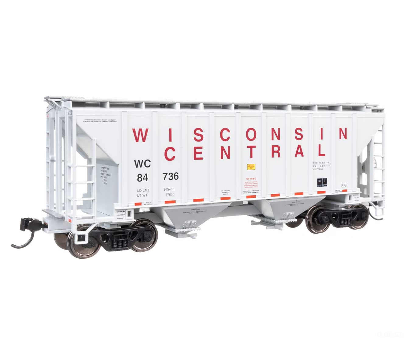 Walthers HO 910-8518 37’ 2980 Cubic-Foot 2-Bay Covered Hopper - Wisconsin Central #84736 - Freight Cars