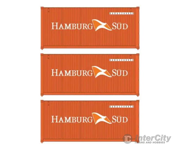 Walthers HO 949-18052 20’ Fully Corrugated Container - 3-Pack - Hamburg Sud Freight Cars