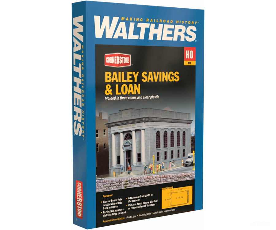 Walthers Cornerstone 3031 Bailey Savings And Loan -- Kit - 10-1/8 X 5-15/16 5-1/2’ 25.7 15 13.9Cm