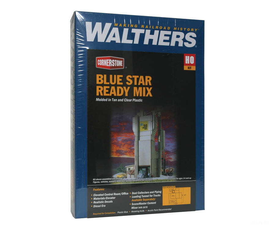 Walthers Cornerstone 3086 Blue Star Ready Mix -- Kit - 7-3/4 X 8-1/8 11-3/4’ 19.3 20.3 29.3Cm