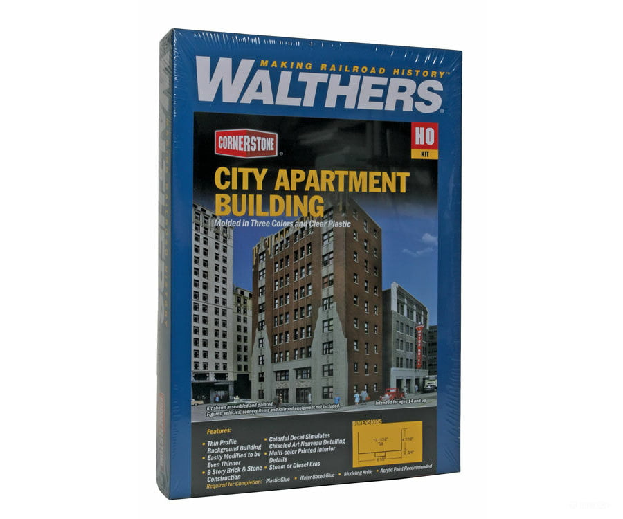 Walthers Cornerstone 3770 City Apartment Background Building -- Kit - 8-1/8 X 5-3/16 12-11/16’