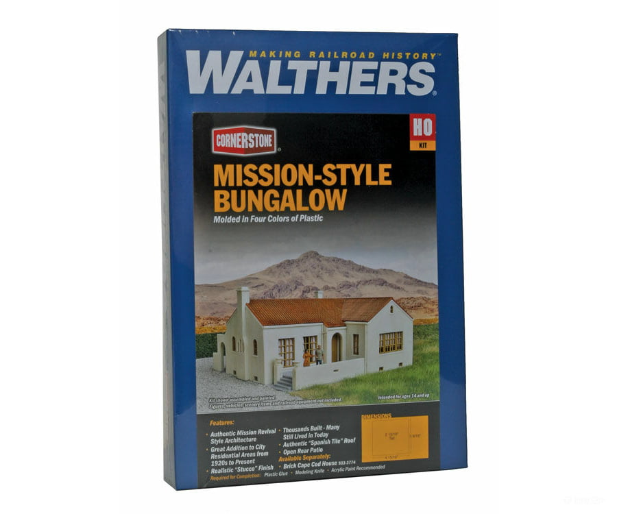 Walthers Cornerstone 3785 Mission-Style Bungalow House -- Kit - 4-15/16 X 5-9/16 2-13/16’ 12.5