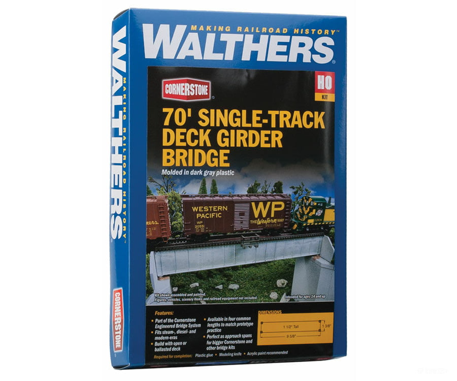 Walthers Cornerstone 4507 70’ Single-Track Railroad Deck Girder Bridge -- Kit - 9-5/8 X 1-3/8