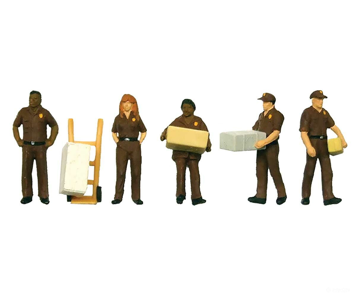 Walthers Scenemaster 6043 Ups Delivery Personnel Pkg(5) -- Includes Handcart Figures