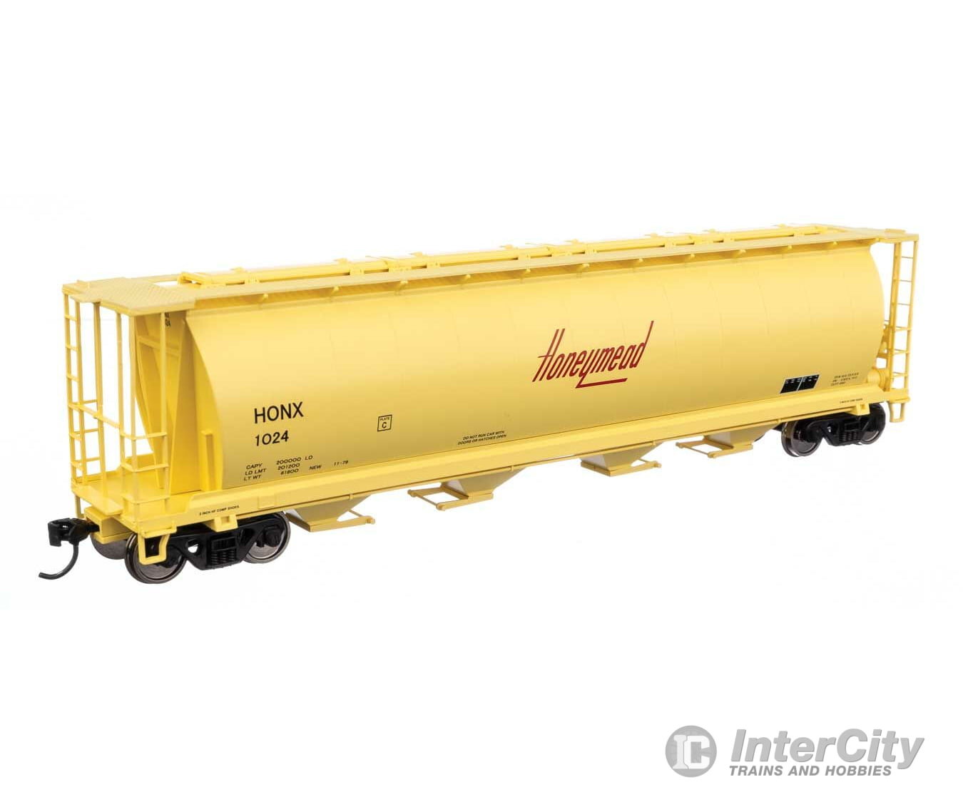 Walthers Mainline 7899 59 Cylindrical Hopper - Ready To Run -- Honeymead #1024 (Yellow Black Red