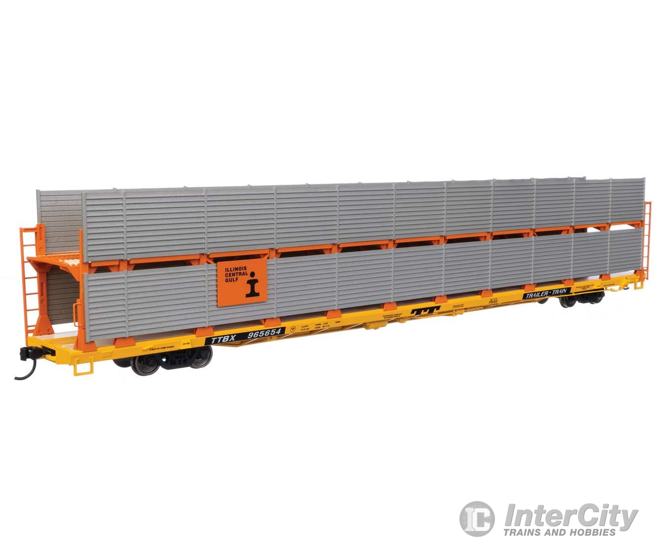 Walthers Mainline 8116 89 Flatcar W/Bi-Level Shielded Auto Rack - Ready To Run -- Illinois Central