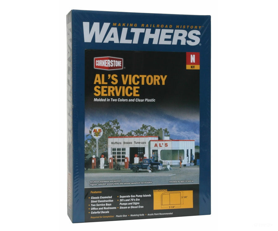 Walthers Cornerstone 3243 Al’s Victory Service Gas Station -- Kit - 3-1/4 X 2-1/4’ 8.1 5.6Cm