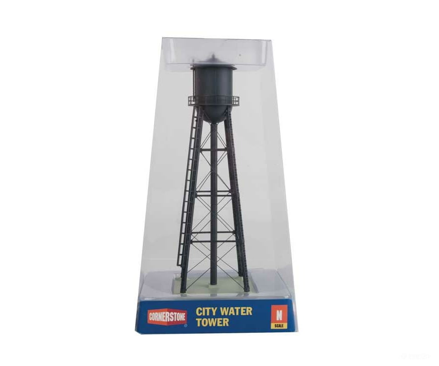 Walthers Cornerstone 3832 City Water Tower -- Assembled - Black 2-3/8 X 7’ 6 17.8Cm Structures