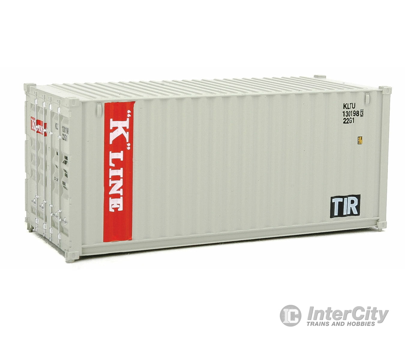 Walthers Scenemaster 8065 20’ Corrugated Container - Assembled -- K-Line (Gray Red White) Freight