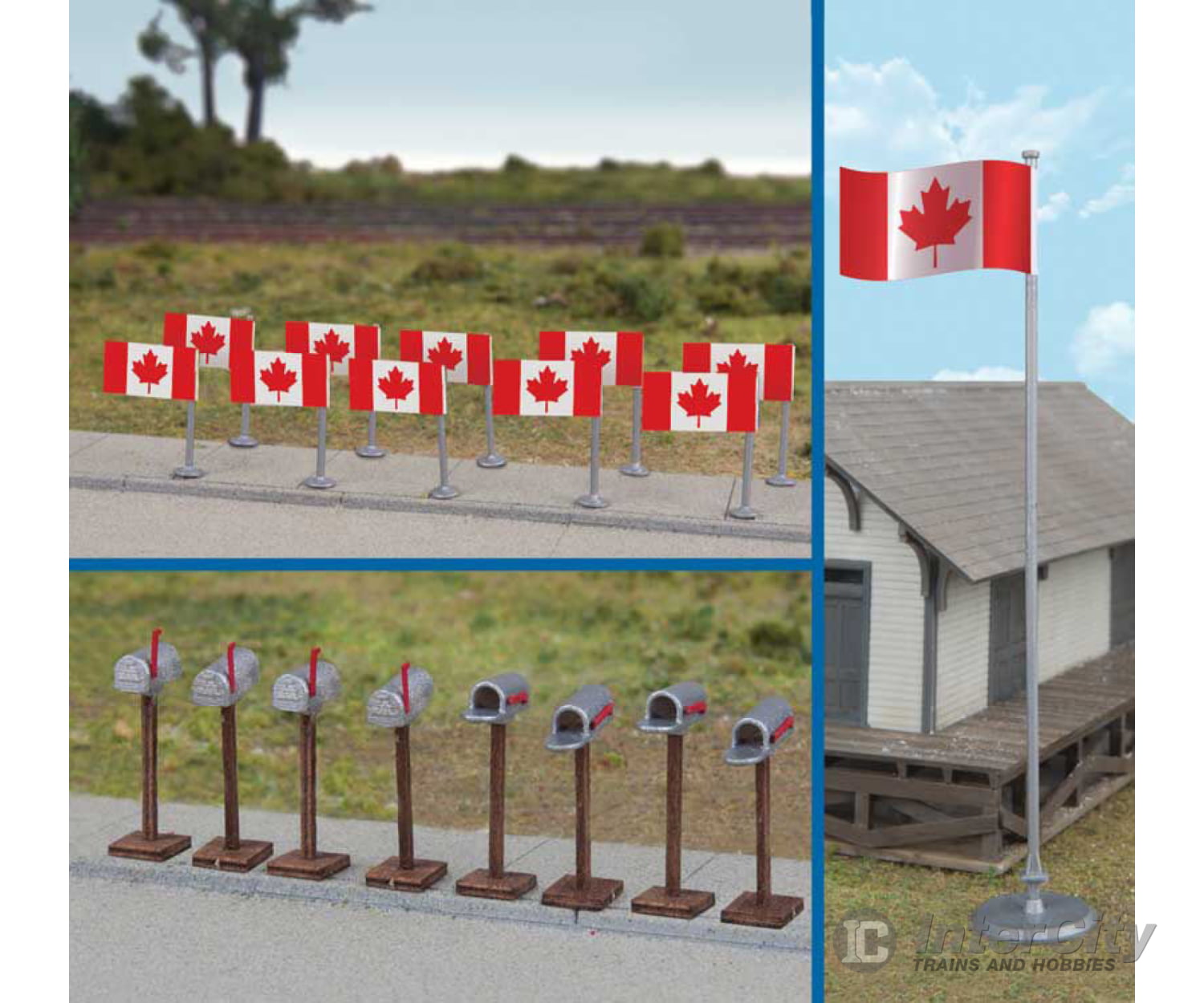 Walthers Scenemaster Ho 4172 Flags (11) And Mailboxes (8) - - Canadian 1965 - Present Scenery