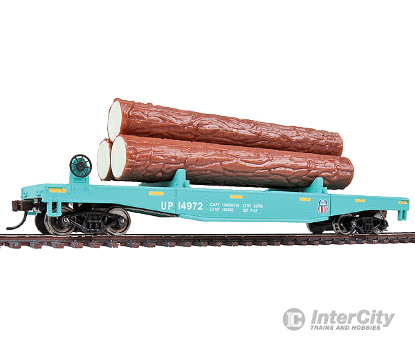 Walthers Trainline 1773 Log Dump Car With 3 Logs - Ready To Run -- Union Pacific 14972 (Mow Scheme;