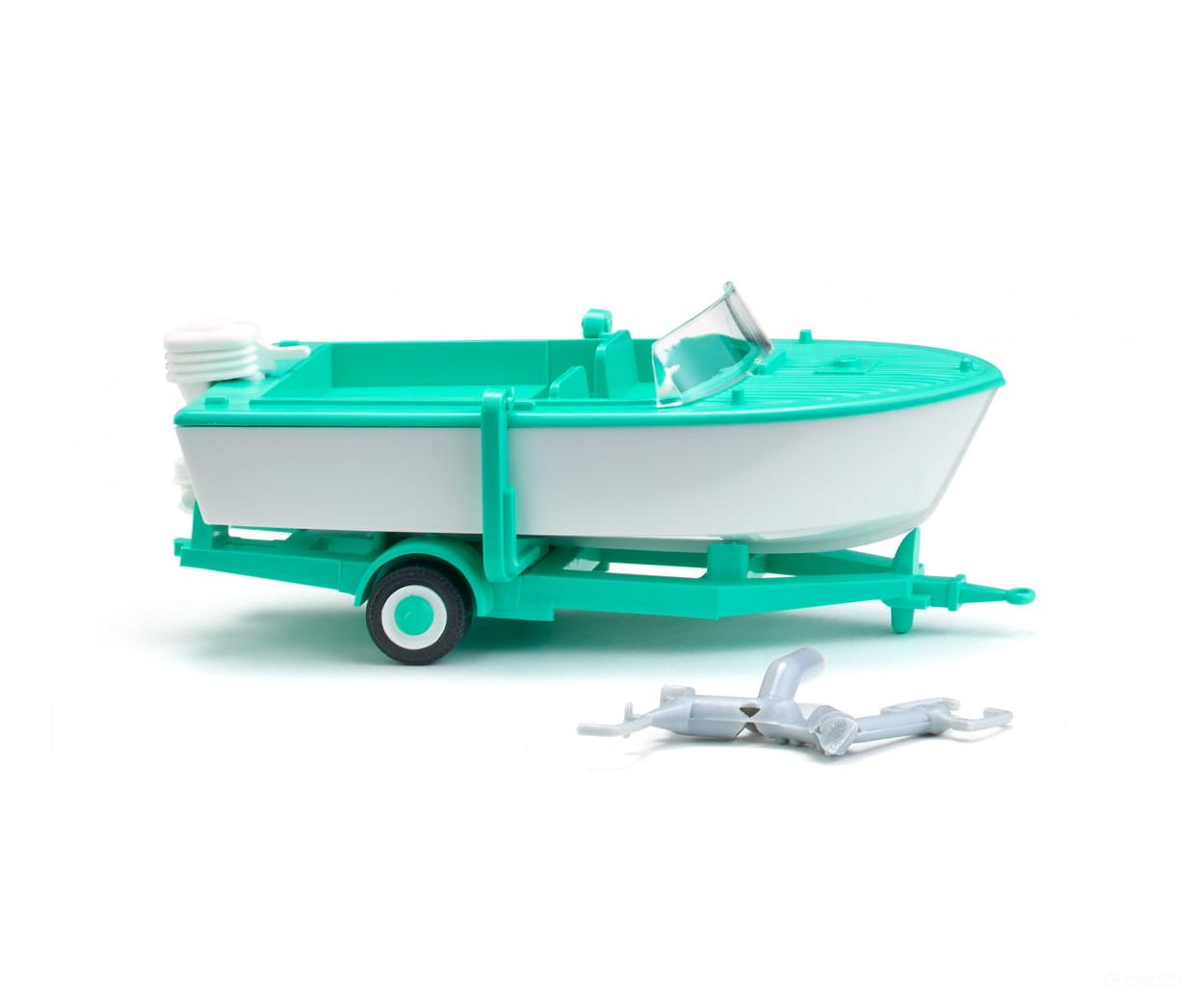 Wiking 009503 HO Trailer-mounted motor boat - signalwhite/mintgreen Cars & Trucks