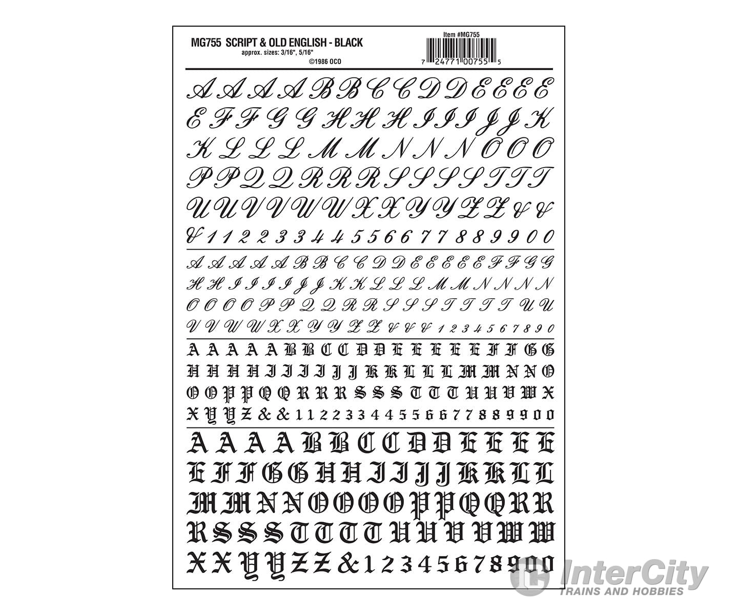Woodland Scenics 0755 Script & Old English - Black Decals