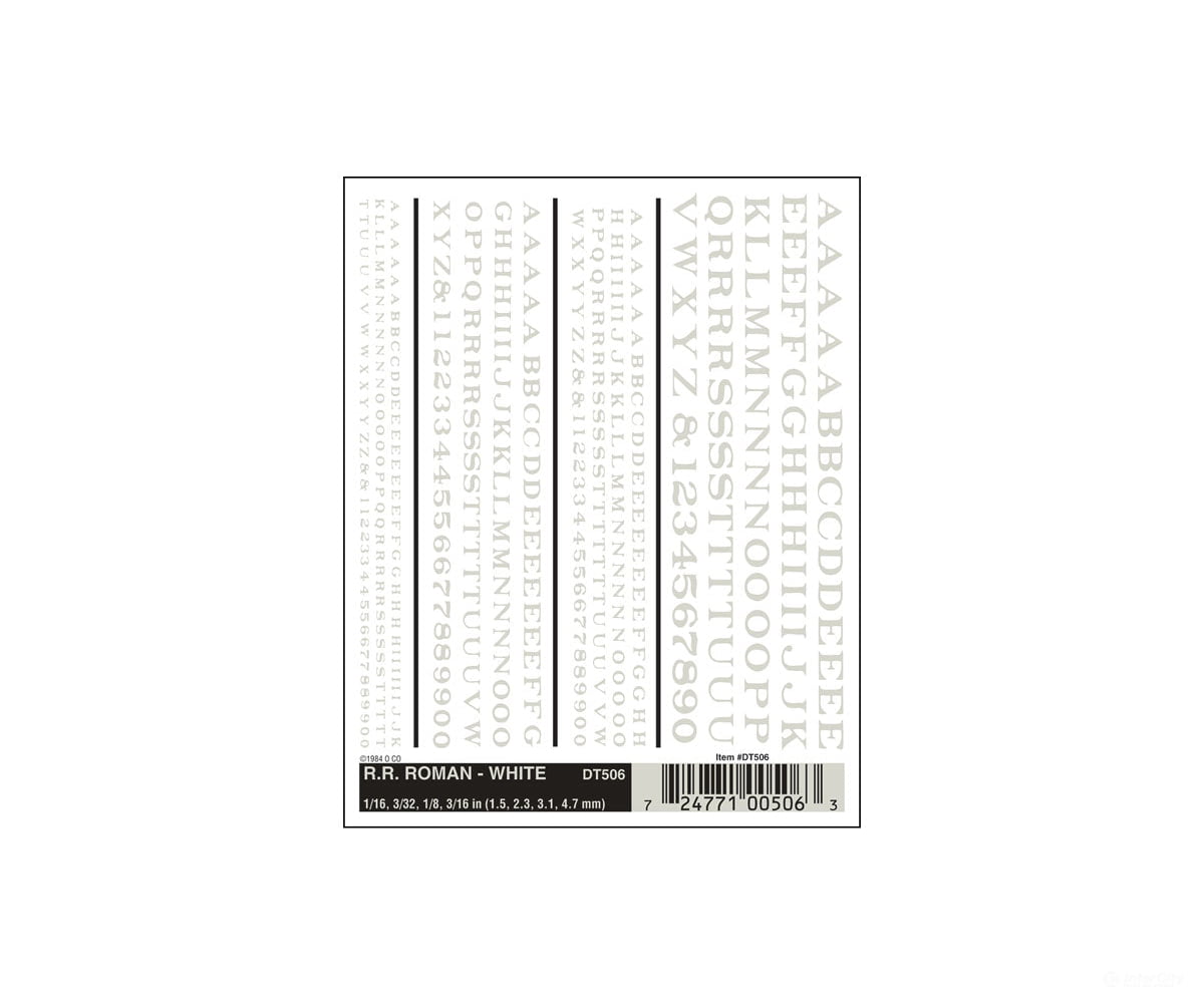 Woodland Scenics 506 Decal - Rr Roman Letters White Decals