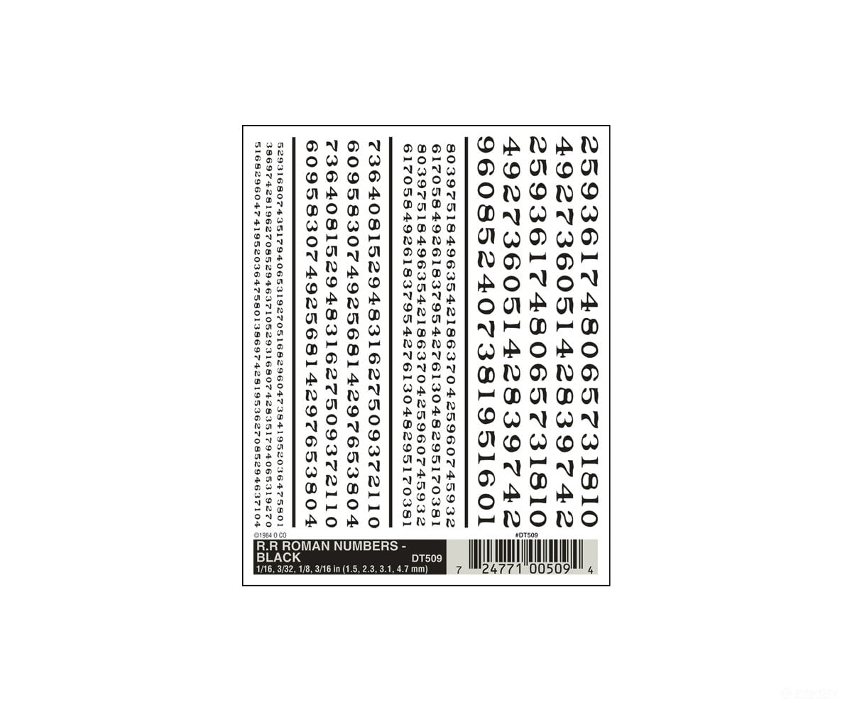 Woodland Scenics 509 Decal - Rr Roman Numbers Black Decals