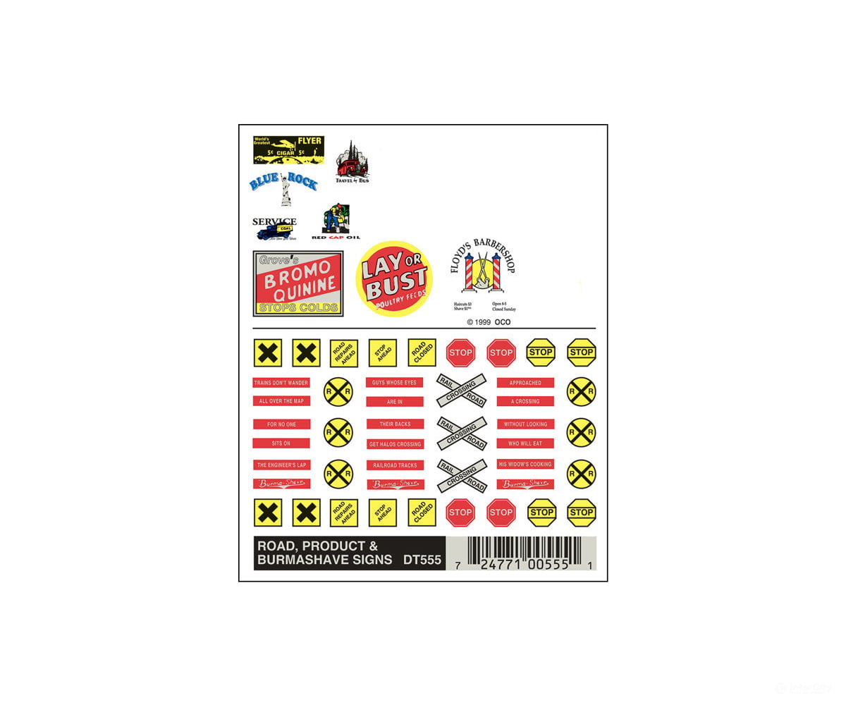Woodland Scenics 555 Decal - Road Pro - Duct & Burmashave Signs Decals